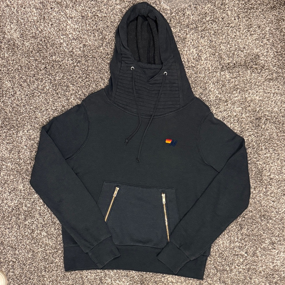Aviator Nation Ninja Pulliver Hoodie with Front Zipper Pocket Charcoal XS
